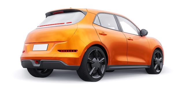 Ilustração 3D de carro elétrico hatchback laranja fofo