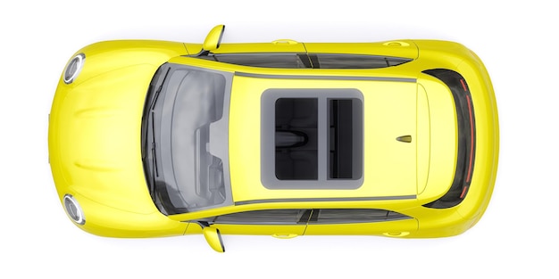 Ilustração 3D de carro hatchback elétrico amarelo fofo