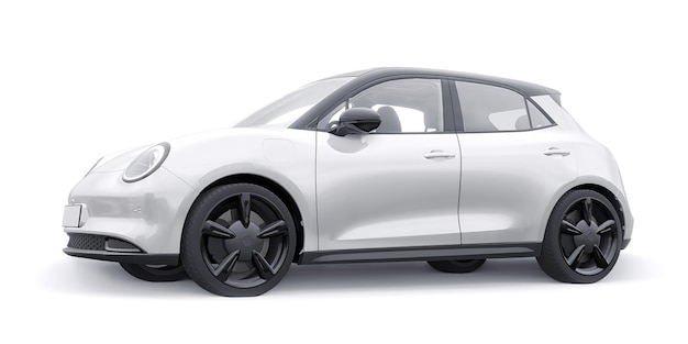 Ilustração 3D de carro hatchback elétrico bonitinho branco