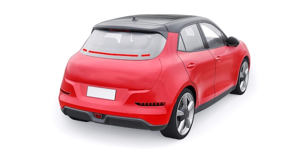 Ilustração 3D de carro hatchback elétrico bonitinho vermelho
