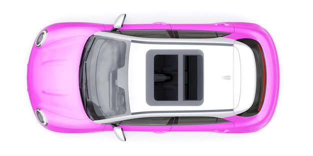 Ilustração 3D de carro hatchback elétrico fofo rosa