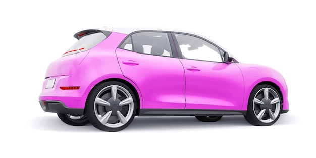 Ilustração 3D de carro hatchback elétrico fofo rosa