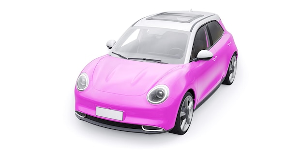 Foto ilustração 3d de carro hatchback elétrico fofo rosa