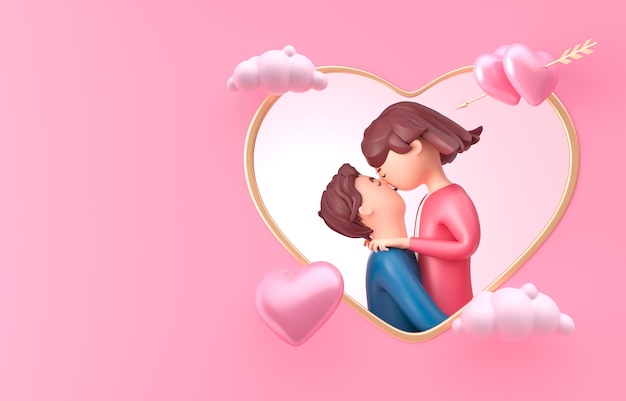 Foto ilustração 3d de casal em forma de coração