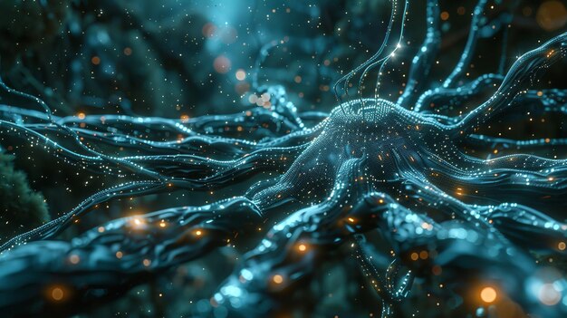 Ilustração 3D de célula neuronal com neurônios e sistema nervoso