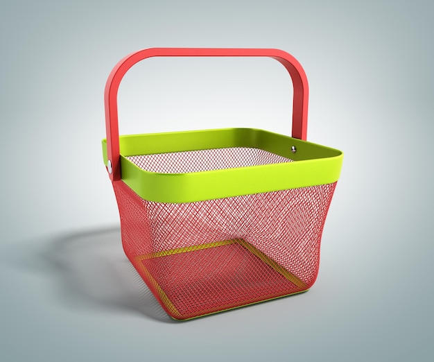 Foto ilustração 3d de cesta de compras vazia isolada em gradiente