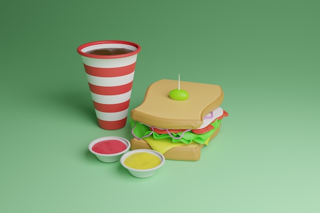 Ilustração 3D de comida de sanduíche