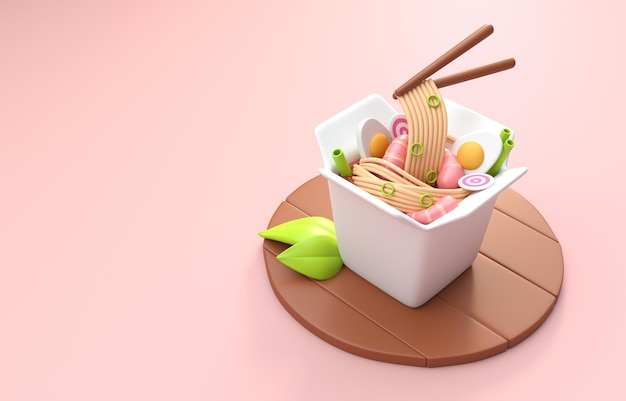 Ilustração 3D de comida japonesa isolada