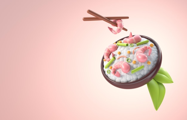 Ilustração 3D de comida japonesa isolada