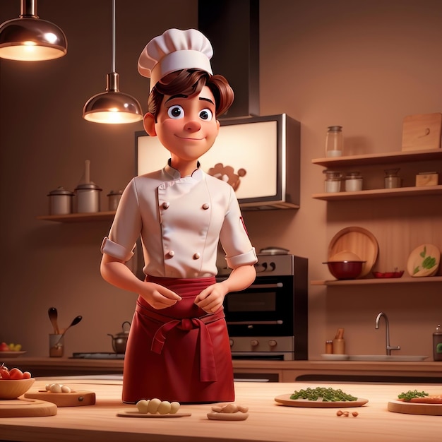 Ilustração 3D de cozinha de chef IA gerativa