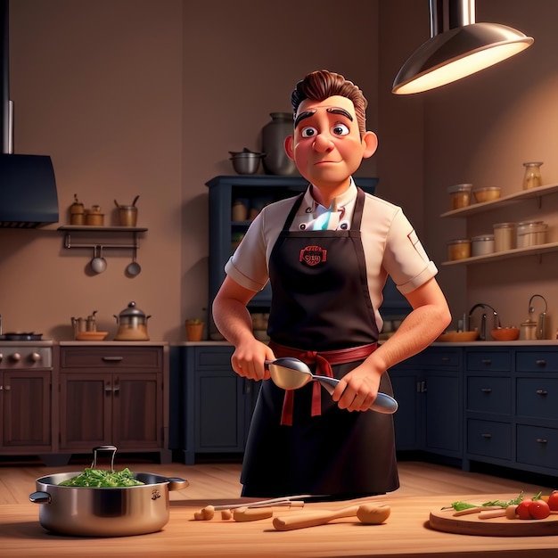 Ilustração 3D de cozinha de chef IA gerativa