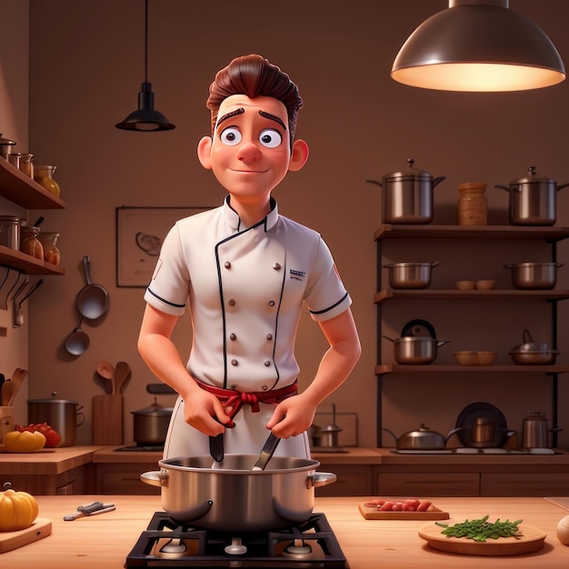 Ilustração 3D de cozinha de chef IA gerativa