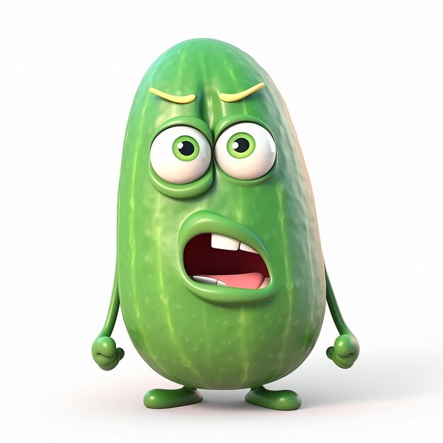 Ilustração 3D de desenho animado engraçado de pepino em fundo branco avatar criativo