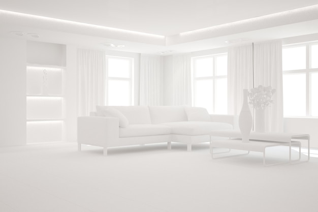 Ilustração 3D de design de interiores moderno