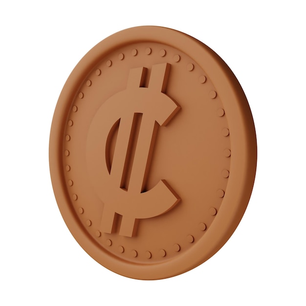 Foto ilustração 3d de dois pontos de moeda de bronze isolada em fundo branco