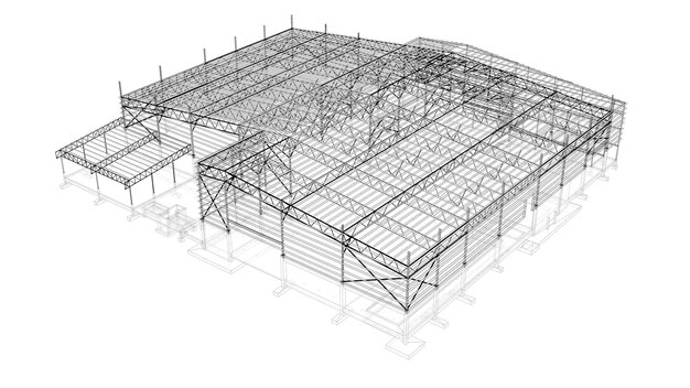 Ilustração 3D de edifício industrial