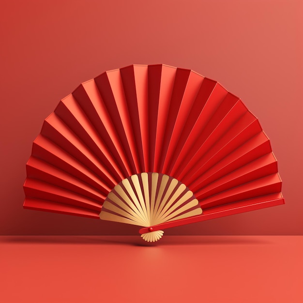 Ilustração 3D de elemento decorativo de ventilador vermelho da cena de celebração do Ano Novo Chinês