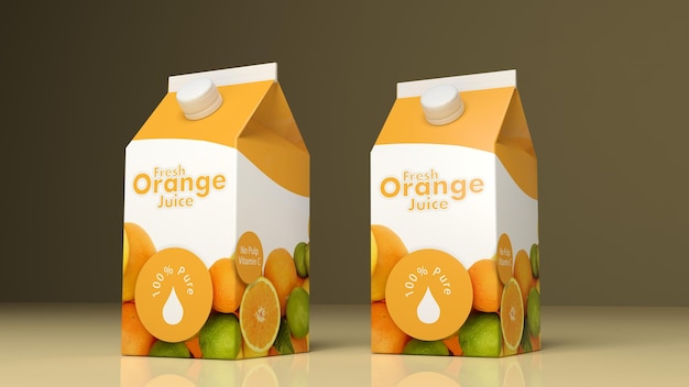 Ilustração 3d de embalagem de papel de suco de laranja