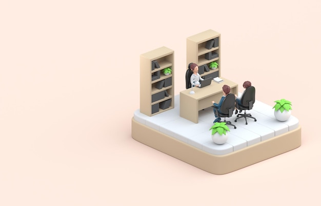 Ilustração 3D de entrevista de emprego