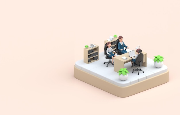 Ilustração 3D de entrevista de emprego