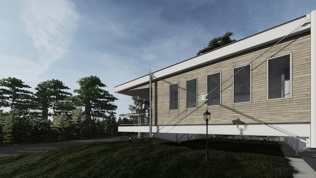 ilustração 3d de esboço arquitetônico de casa de espaço ao ar livre