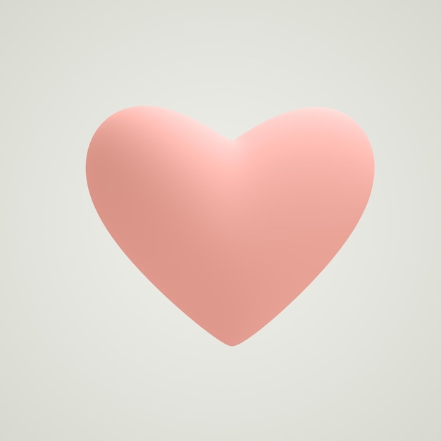 Ilustração 3D de estilo minimalista de coração rosa como símbolo do amor isolado no fundo branco