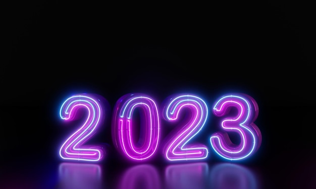 Ilustração 3d de estilo neon de ano novo de 2023