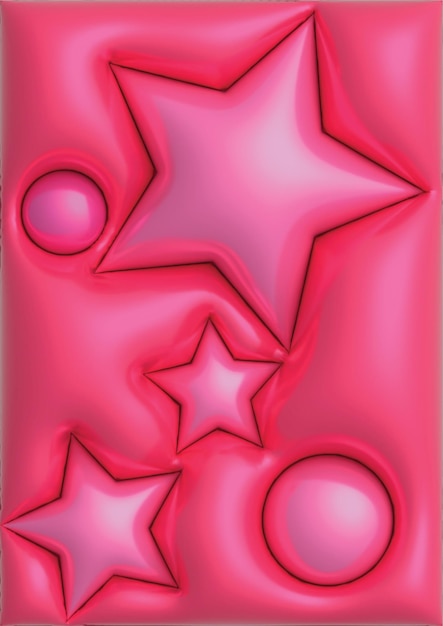 ilustração 3D de estrelas e esferas cor de rosa em um fundo vermelho 3d render arte
