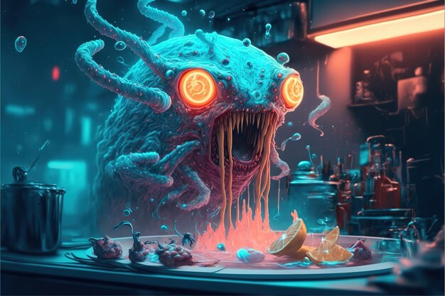 Ilustração 3D de Fantasia de Monstro de Comida