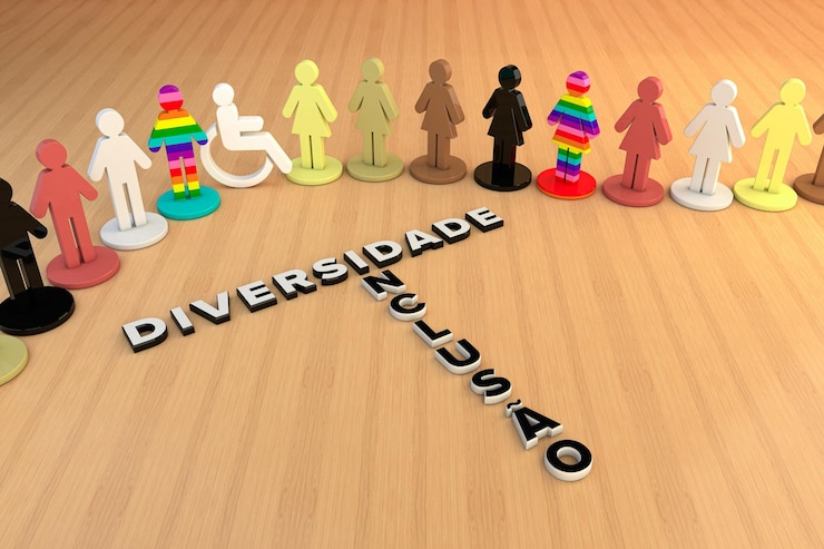 Foto ilustração 3d de figuras humanas coloridas representando diversidade e inclusão com diferentes tons de pele e padrões simbolizando igualdade, respeito e unidade em um ambiente multicultural