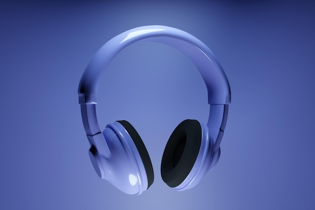 Ilustração 3D de fones de ouvido retrô roxos sobre fundo roxo isolado em luzes brancas. Ilustração do ícone de fone de ouvido