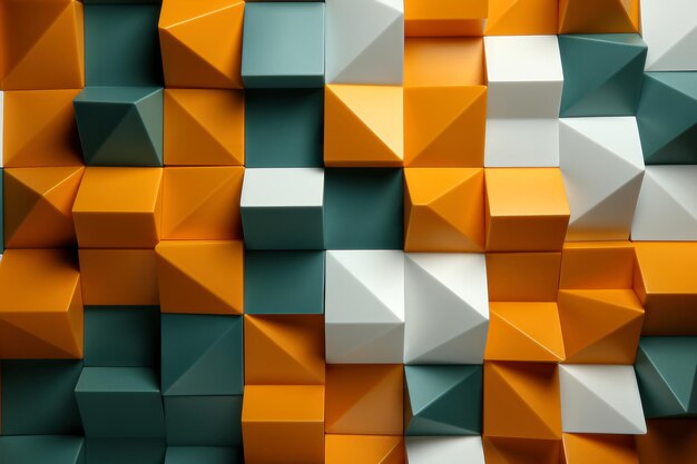 Ilustração 3D de formas geométricas abstratas em cores laranja, verde e azul