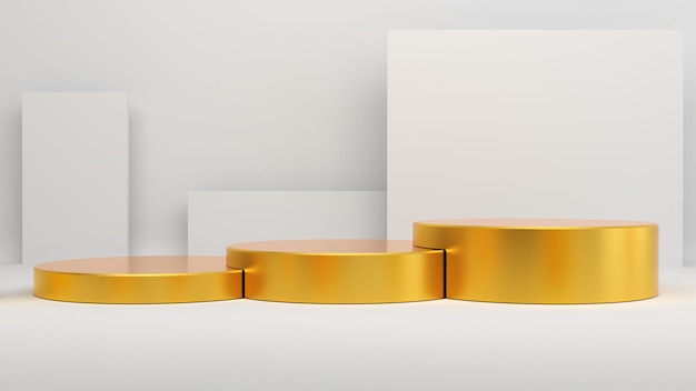 Ilustração 3d de fundo abstrato dourado do pódio