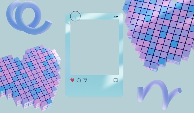 Ilustração 3D de fundo da rede social do quadro de perfil