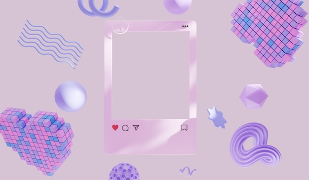 Ilustração 3D de fundo da rede social do quadro de perfil