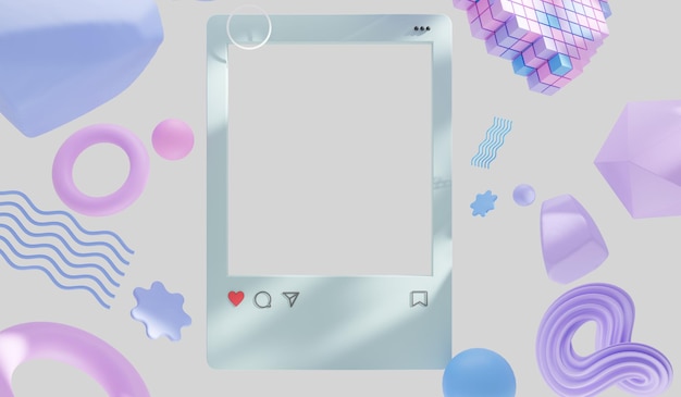 Ilustração 3D de fundo da rede social do quadro de perfil