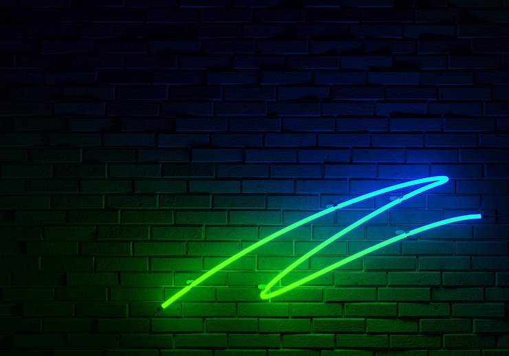 Foto ilustração 3d de fundo de luz de néon em parede de tijolos