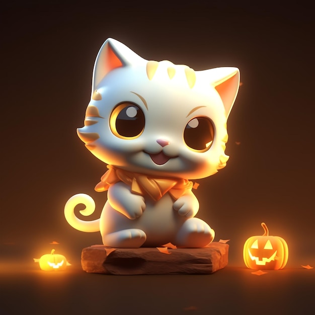 Ilustração 3D de gato branco bonito Generative AI Pode ser usado para materiais de marketing