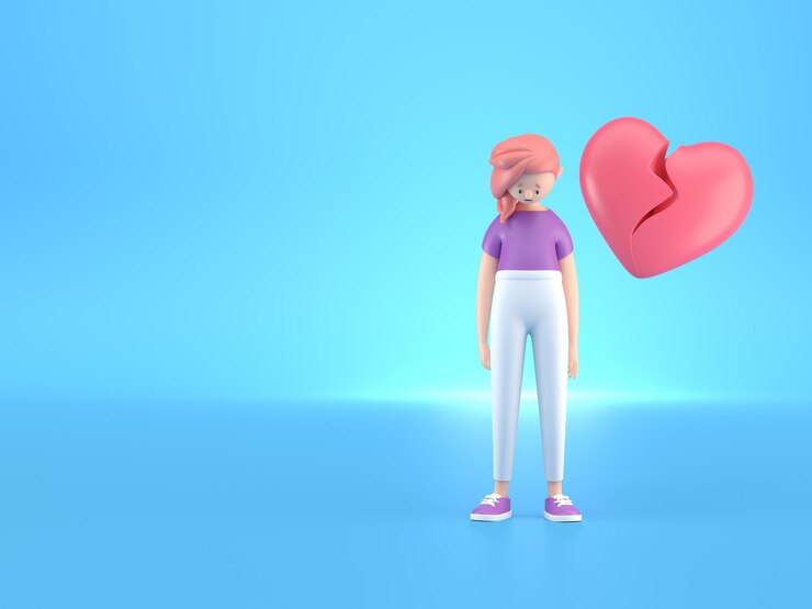 Ilustração 3D de gesto de coração partido