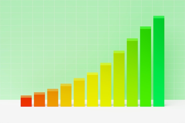 Foto ilustração 3d de gráfico de barras colorido para infográfico para apresentação de gráficos de trabalho relatório opções de etapas design web