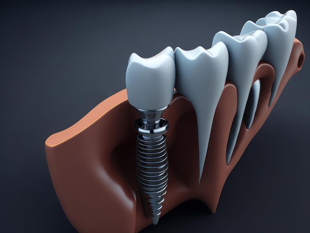 Ilustração 3D de implante dentário gerada pela IA