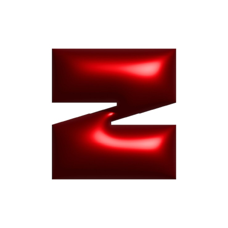 Foto ilustração 3d de letra z refletora de metal brilhante vermelho