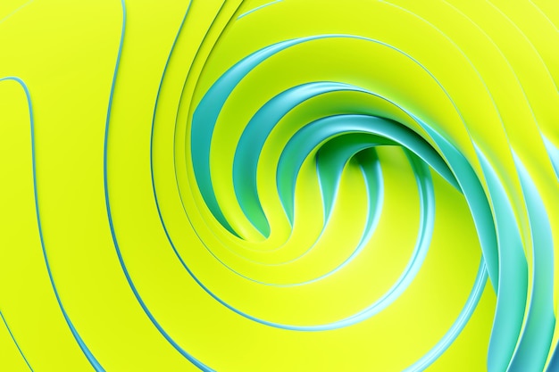 ilustração 3D de listras estéreo verdes e azuis Listras geométricas semelhantes a ondas Padrão de linhas cruzadas brilhantes abstratas