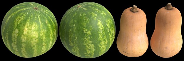 ilustração 3D de melancia cucurbita moschata isolada em background preto