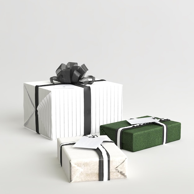 ilustração 3D de muitas caixas de presente sobre o dia de natal isolado no fundo branco