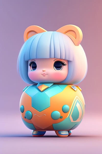 Ilustração 3d de personagem de anime de garota fofa Kawaii