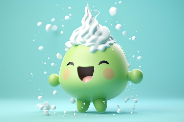 Ilustração 3d de personagem de sorvete de melão fofo