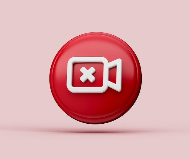 ilustração 3D de remover cancelar rejeitar ou recusar ícone de vídeo em fundo vermelho com sombra