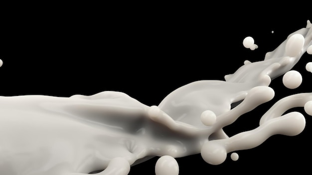 Foto ilustração 3d de respingos de leite ou iogurte