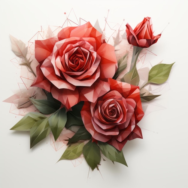 Ilustração 3D de rosas vermelhas em um fundo branco